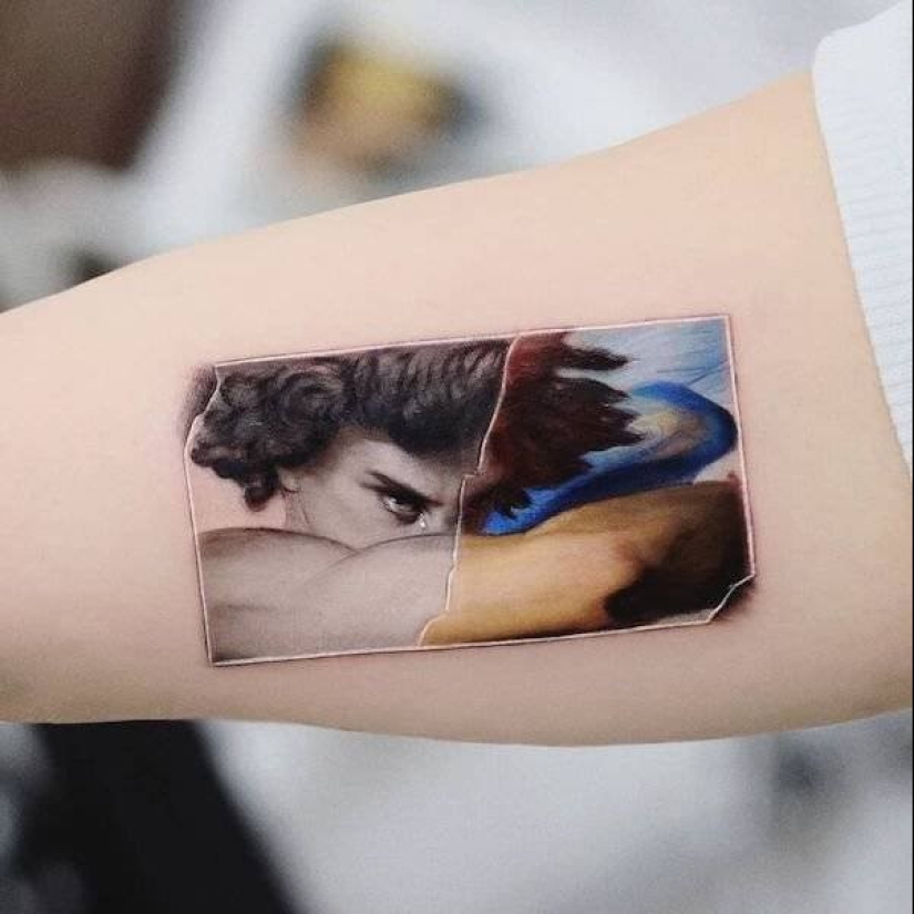 Tattoos of Hakan Adik, combining famous paintings and pop culture characters