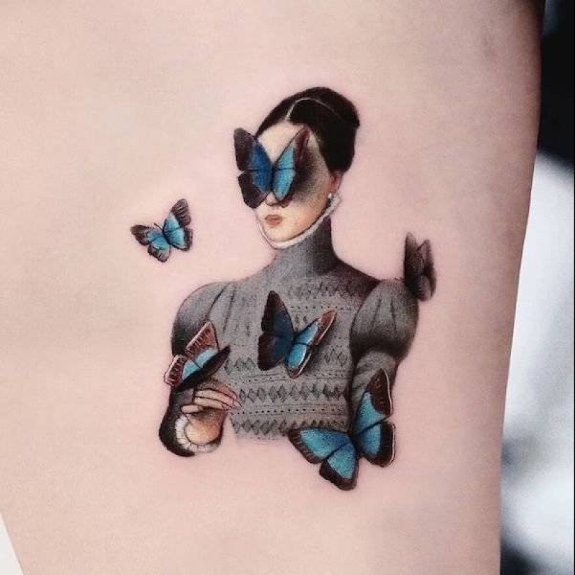Tattoos of Hakan Adik, combining famous paintings and pop culture characters