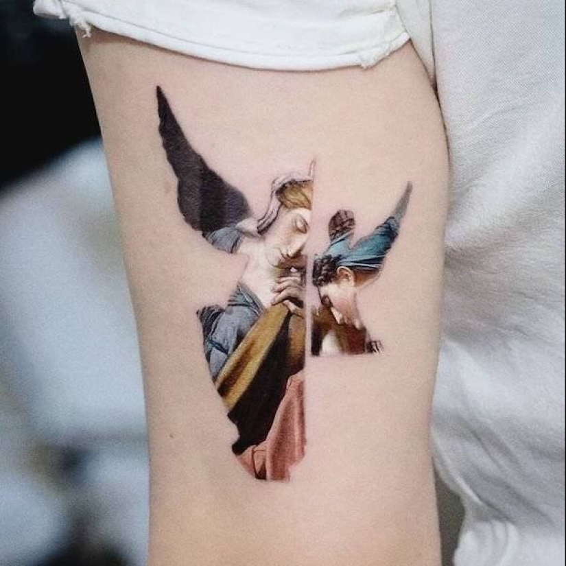 Tattoos of Hakan Adik, combining famous paintings and pop culture characters