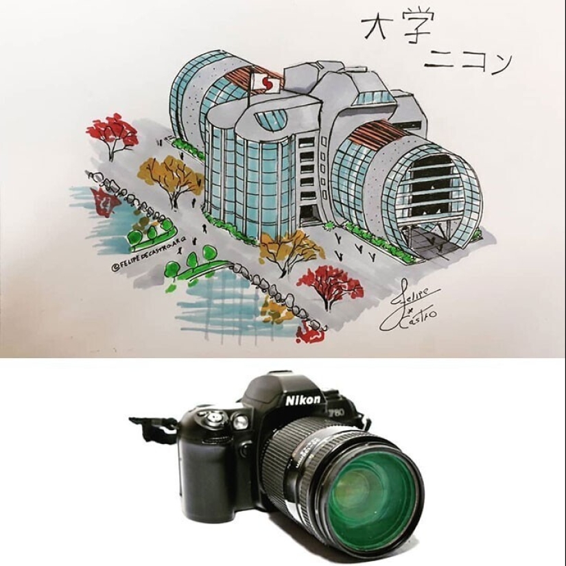 The architect from Brazil draws surreal buildings inspired by familiar objects The architect from Brazil draws surreal buildings inspired by familiar objects