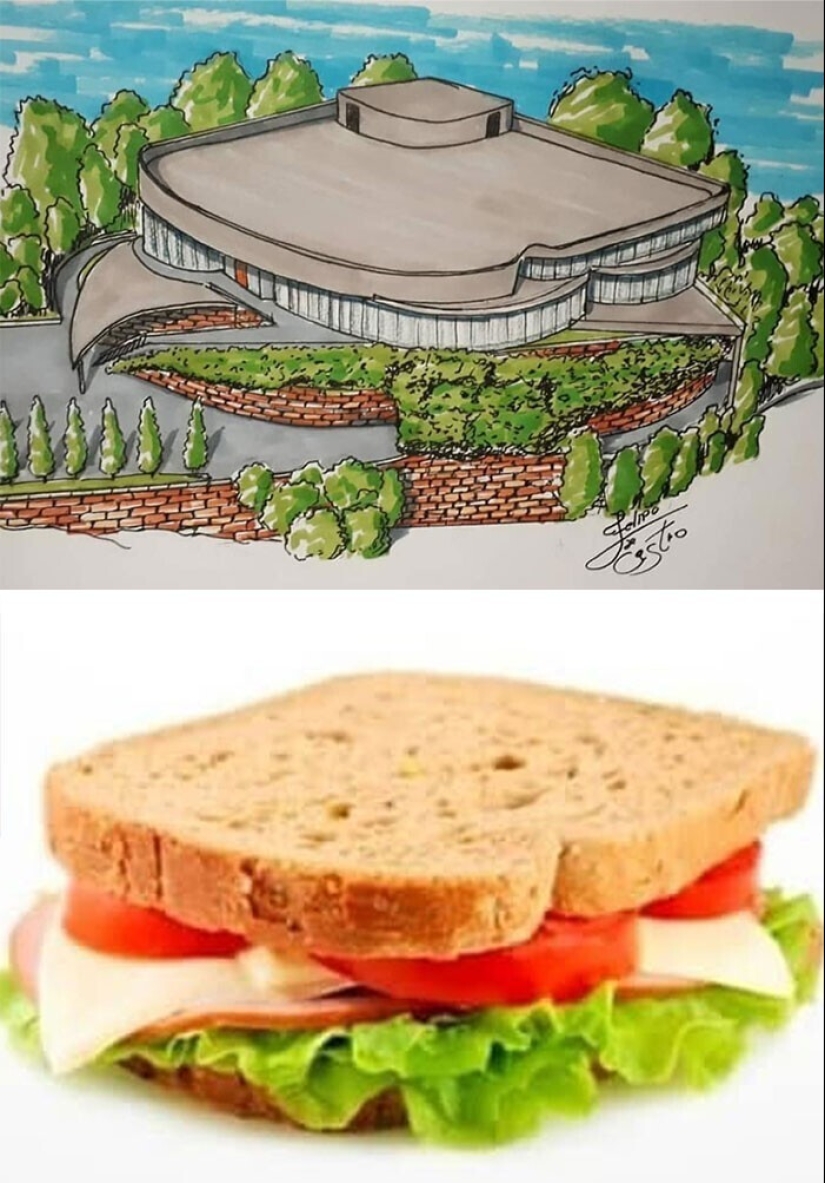 The architect from Brazil draws surreal buildings inspired by familiar objects The architect from Brazil draws surreal buildings inspired by familiar objects