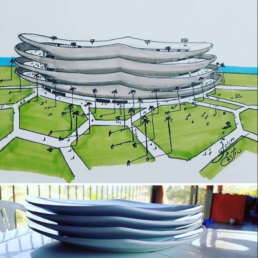 The architect from Brazil draws surreal buildings inspired by familiar objects The architect from Brazil draws surreal buildings inspired by familiar objects