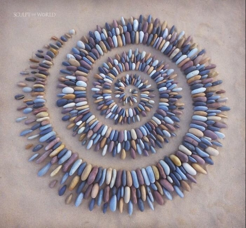 The artist creates the mood of their stunning works from the stones on the beach The artist creates the mood of their stunning works from the stones on the beach