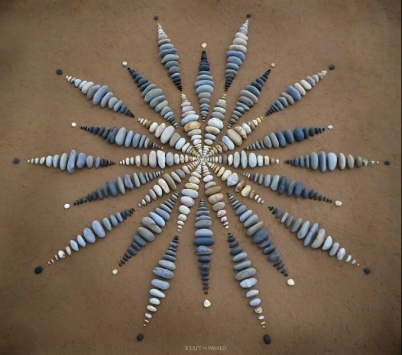 The artist creates the mood of their stunning works from the stones on the beach The artist creates the mood of their stunning works from the stones on the beach