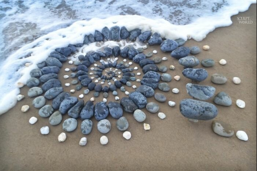 The artist creates the mood of their stunning works from the stones on the beach The artist creates the mood of their stunning works from the stones on the beach