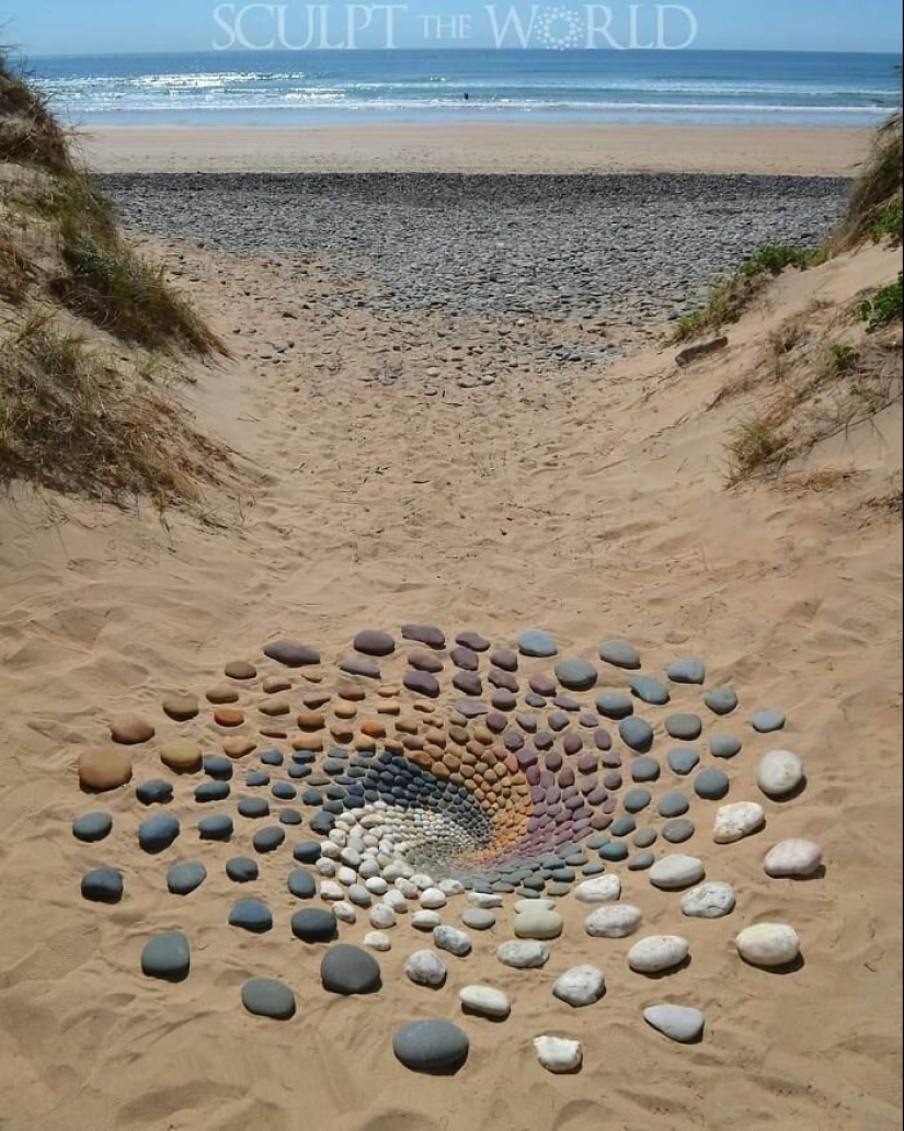 The artist creates the mood of their stunning works from the stones on the beach The artist creates the mood of their stunning works from the stones on the beach