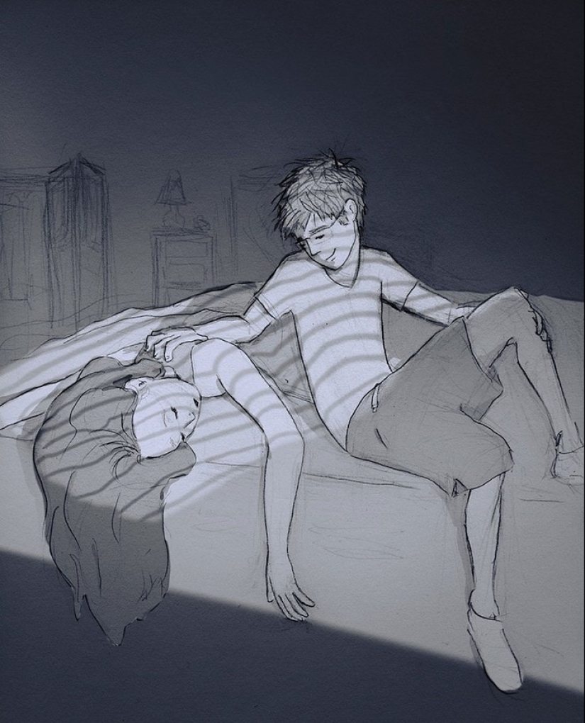 The artist illustrates every day spent with his beloved wife