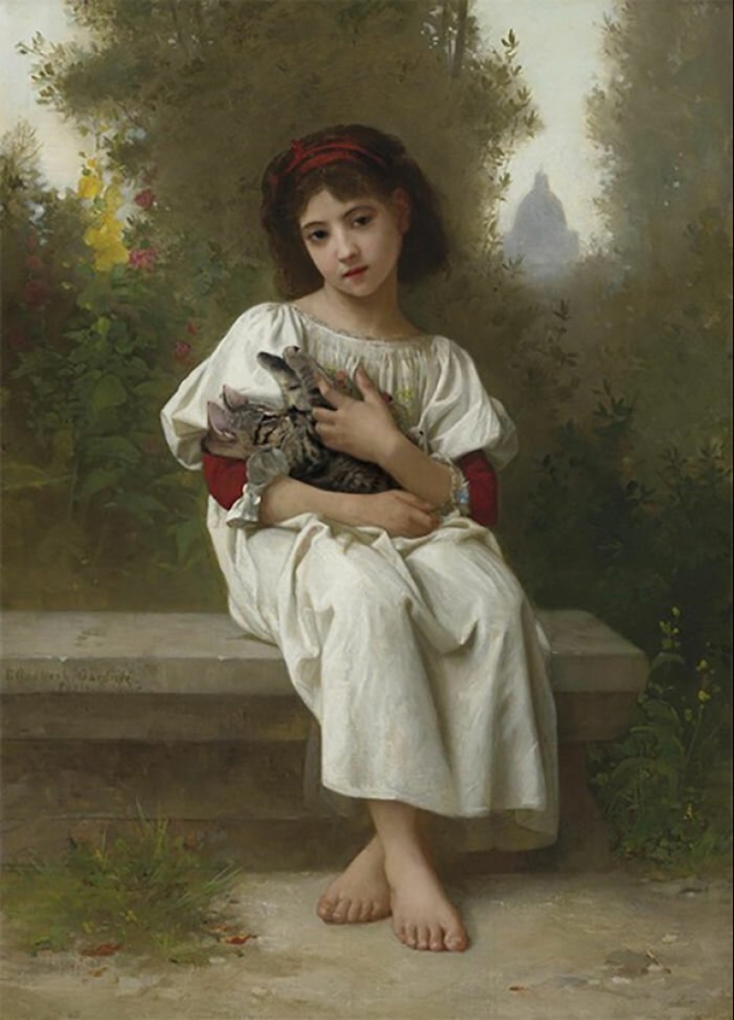 The artist made the paintings of the old masters even better by adding cats there The artist made the paintings of the old masters even better by adding cats there