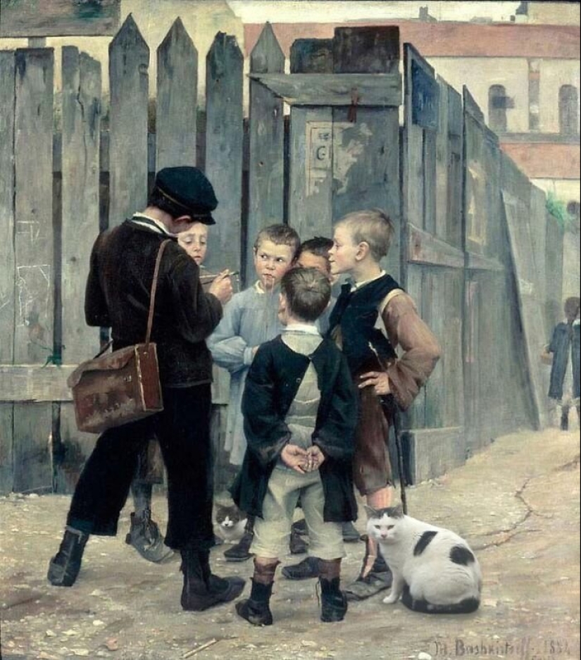 The artist made the paintings of the old masters even better by adding cats there The artist made the paintings of the old masters even better by adding cats there