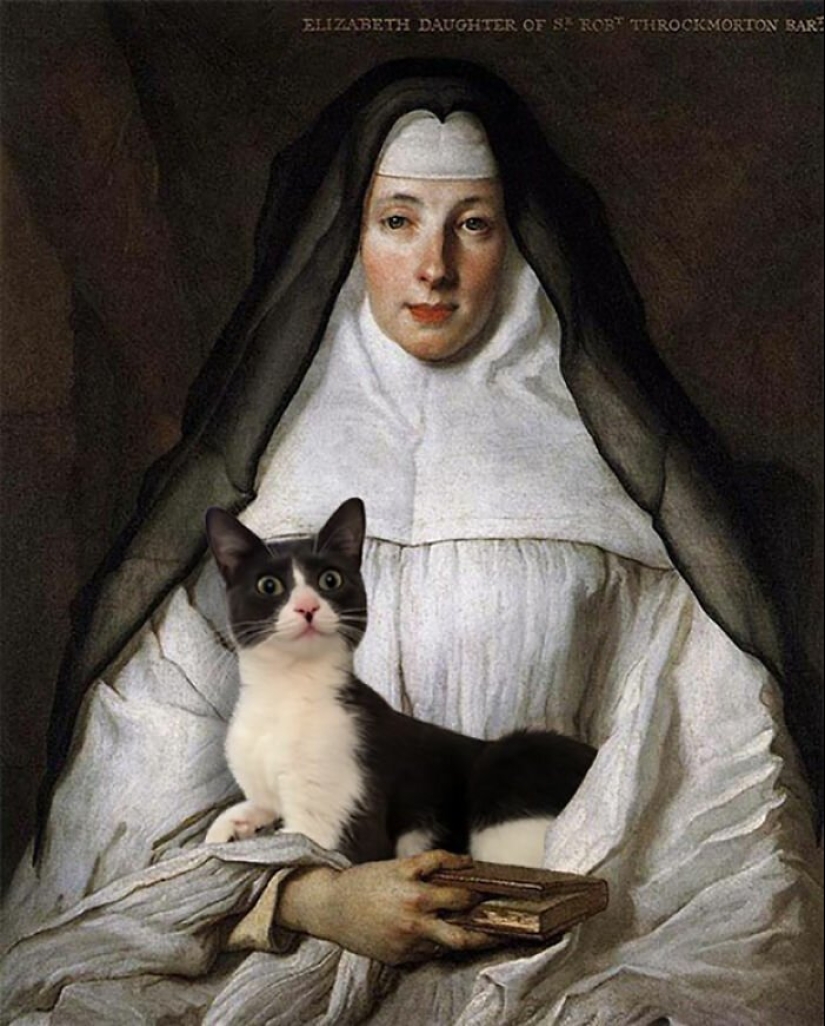 The artist made the paintings of the old masters even better by adding cats there The artist made the paintings of the old masters even better by adding cats there