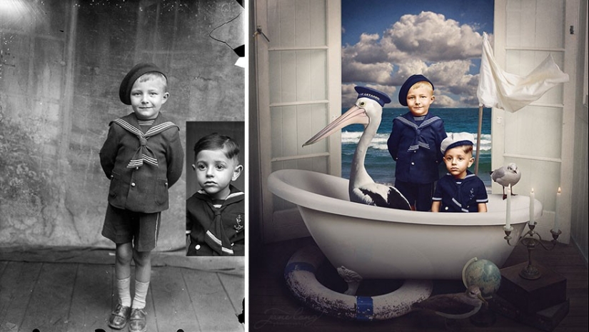 The artist turns vintage photographs into mind-blowing illustrations
