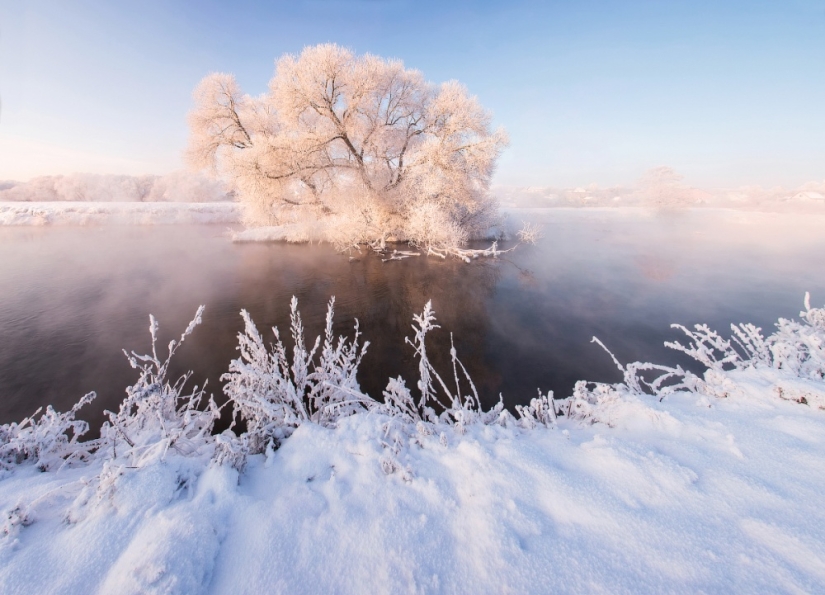 The photographer gets up early in the morning every day to capture the beauty of winter
