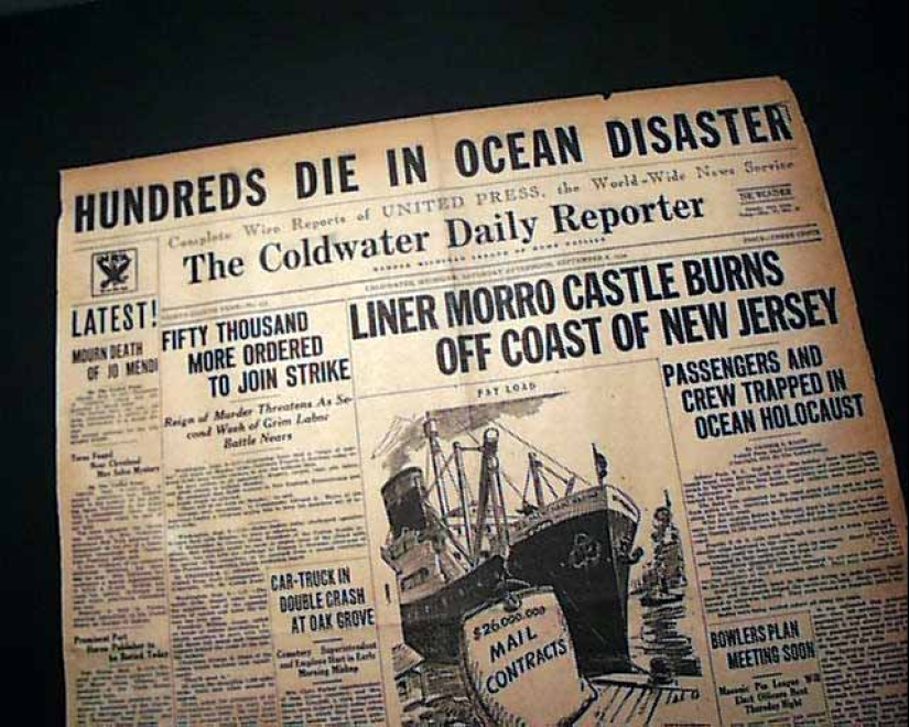 The tragedy of Morro Castle is a disaster on a liner, arranged by a national hero of the USA