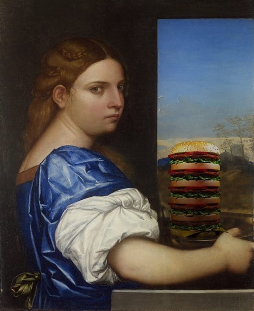"Tu hamburguesa, Madonna" : los héroes de las pinturas renacentistas devoran montañas de comida rápida