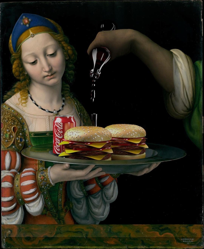 "Tu hamburguesa, Madonna" : los héroes de las pinturas renacentistas devoran montañas de comida rápida