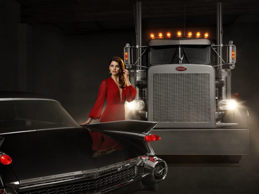Un clásico Americano: camiones Peterbilt y la belleza de piernas largas Un clásico Americano: camiones Peterbilt y la belleza de piernas largas