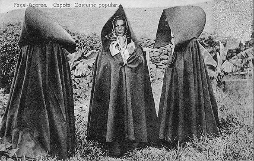 Vintage photos of Portuguese women in giant hoods from the Azores