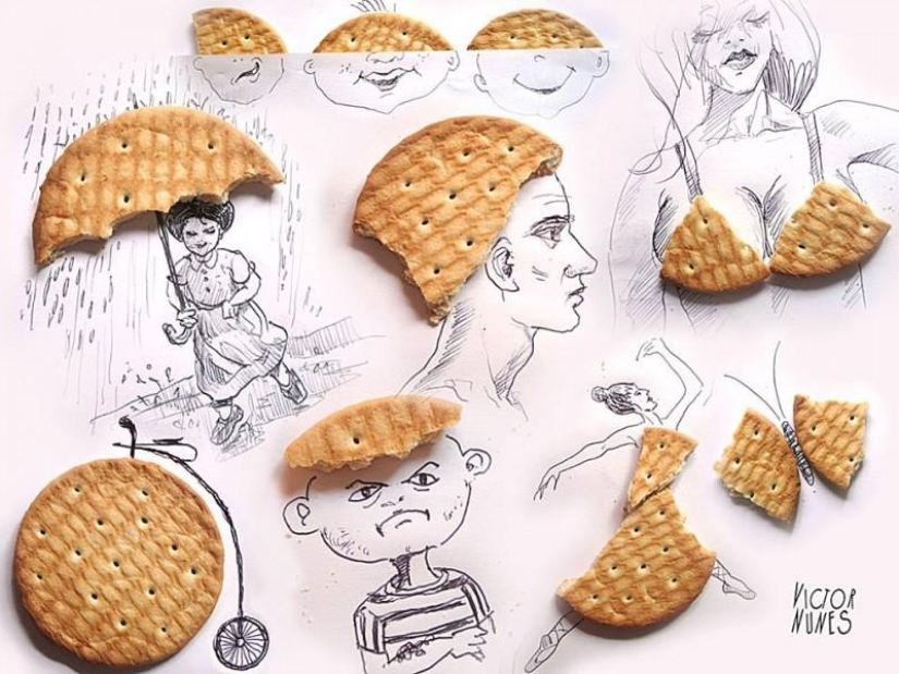 What do drawings of food and improvised items look like