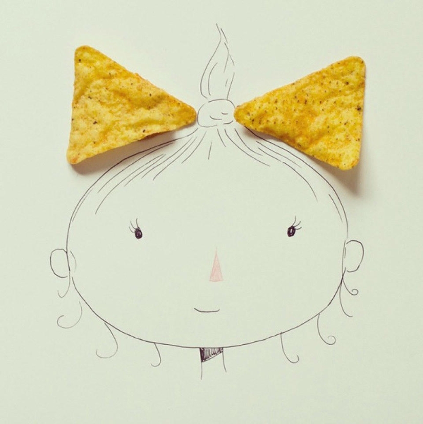 What do drawings of food and improvised items look like