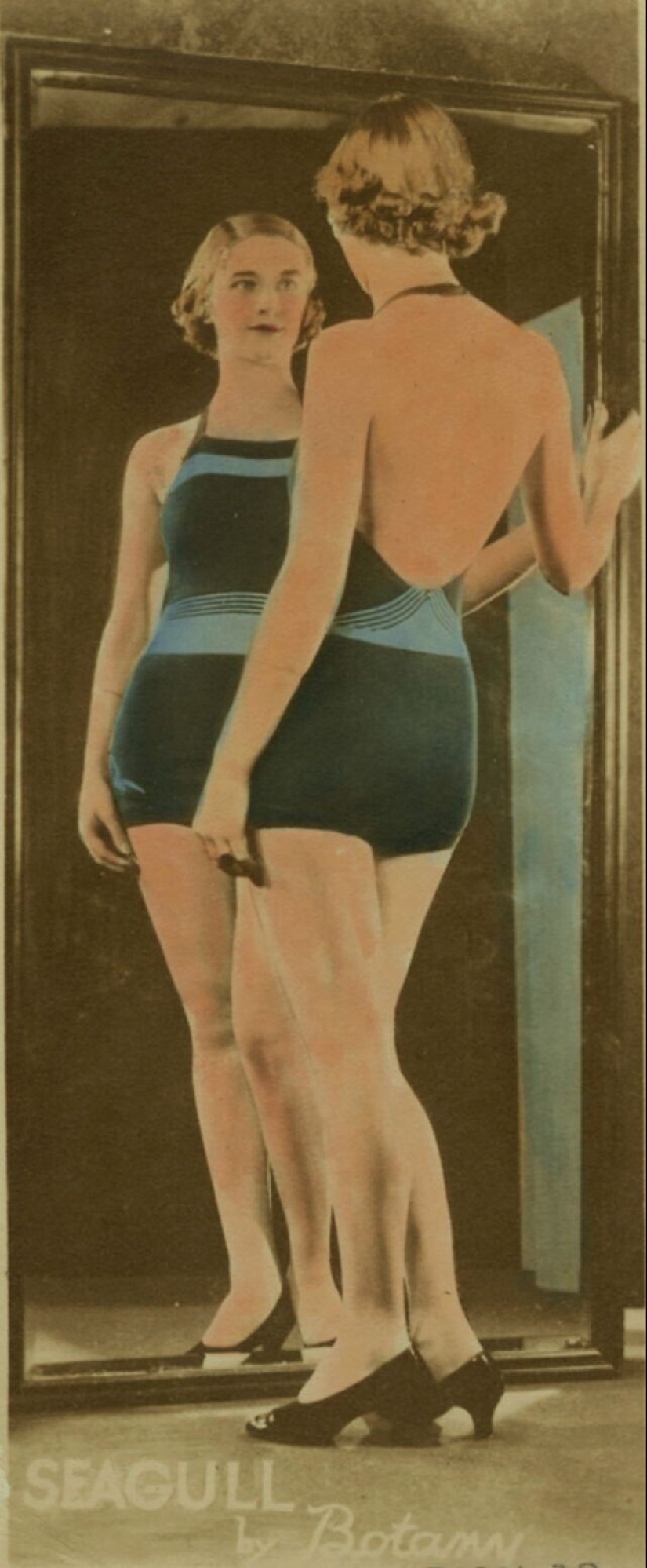 What women's swimwear from a fashion designer of the 1930s looked like