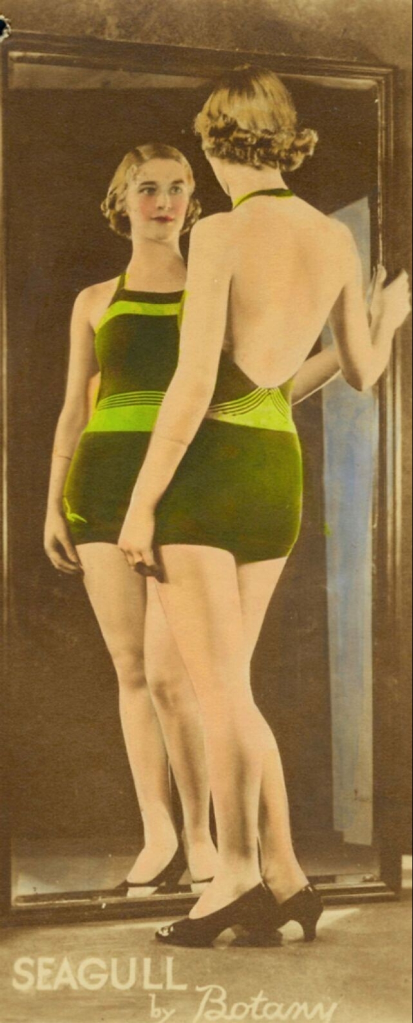 What women's swimwear from a fashion designer of the 1930s looked like