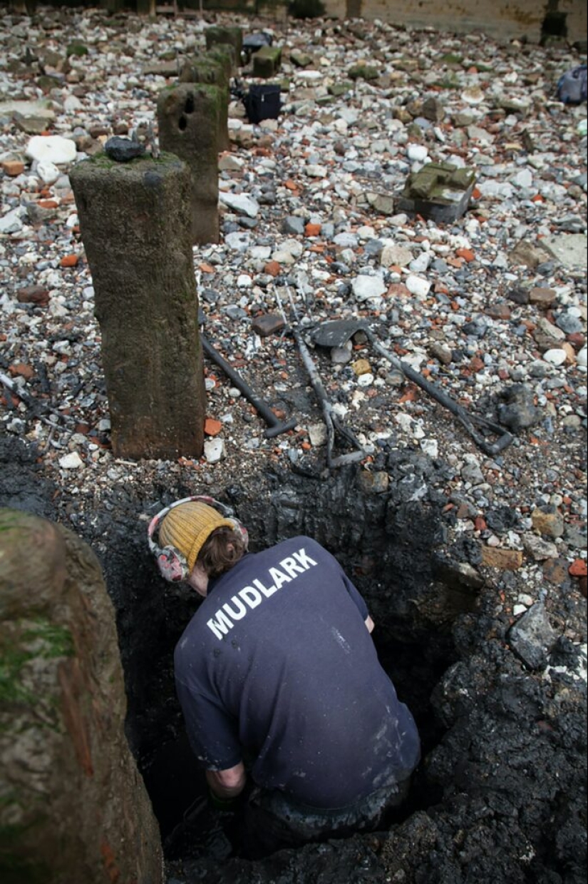 Who are madlarks and what do they look for in the mud on the banks of the Thames?