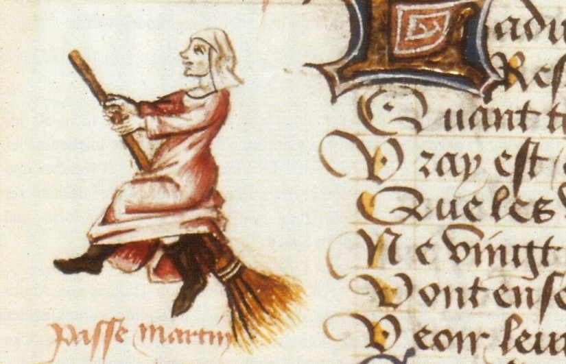 Why were witches depicted riding a broom?