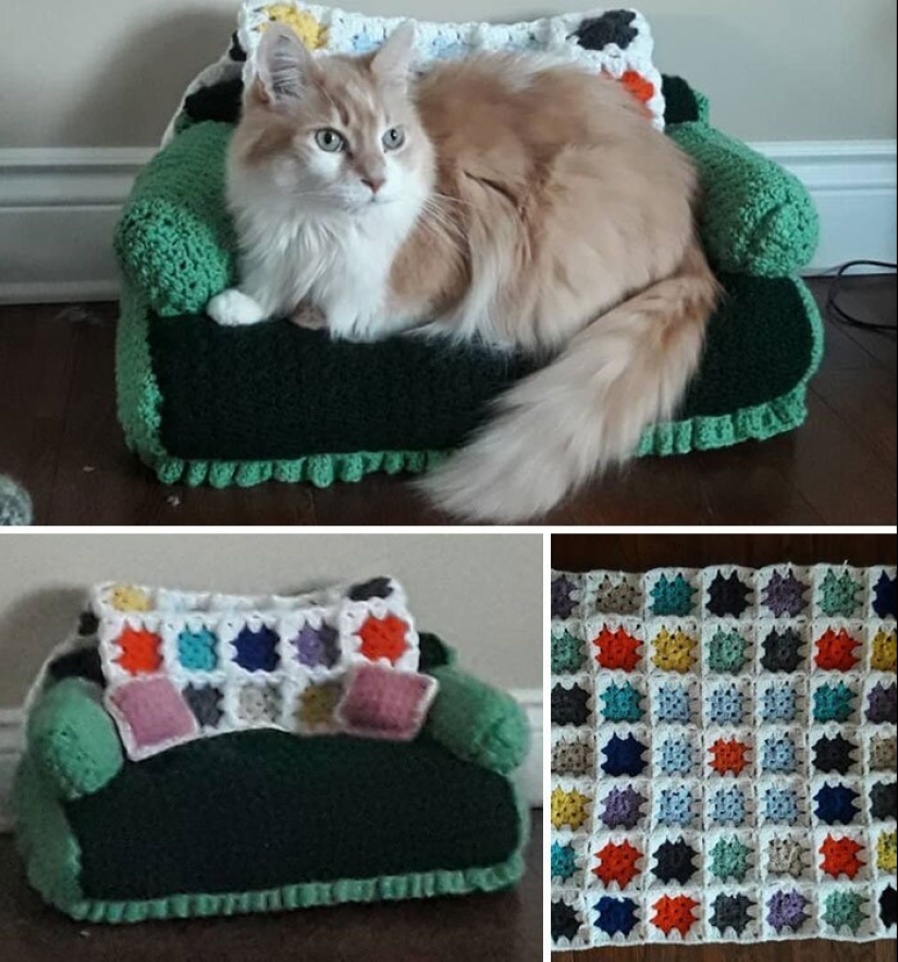 With your own hands: funny knitted couches for cats