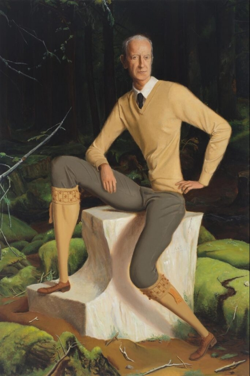 Ironic paintings by Jansson Stegner: massive beauties against thin guys